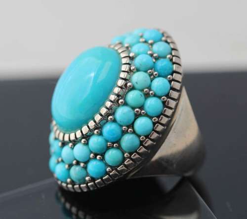 MAGNIFICENT LARGE (30mm)  VINTAGE BOHO TURQUOISE STERLING SILVER RING. 925. HEAVY 12,4 grams!