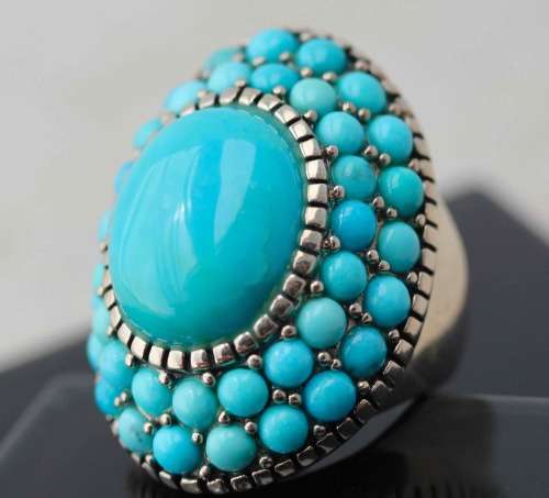 MAGNIFICENT LARGE (30mm)  VINTAGE BOHO TURQUOISE STERLING SILVER RING. 925. HEAVY 12,4 grams!