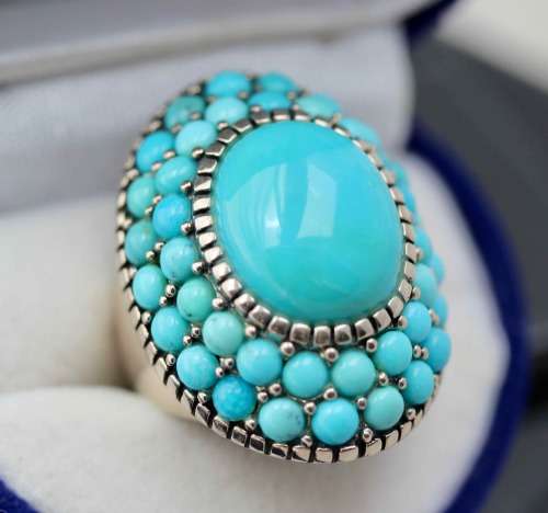 MAGNIFICENT LARGE (30mm)  VINTAGE BOHO TURQUOISE STERLING SILVER RING. 925. HEAVY 12,4 grams!