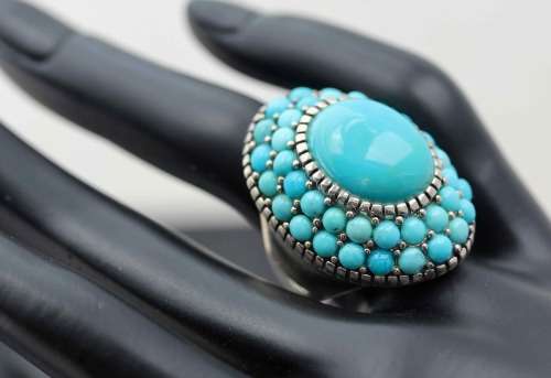 MAGNIFICENT LARGE (30mm)  VINTAGE BOHO TURQUOISE STERLING SILVER RING. 925. HEAVY 12,4 grams!