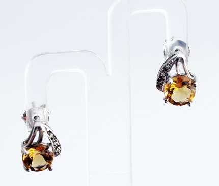 CITRINE - 0,93ct SOLITAIRE SET IN STERLING SILVER 925 STUD EARRINGS
