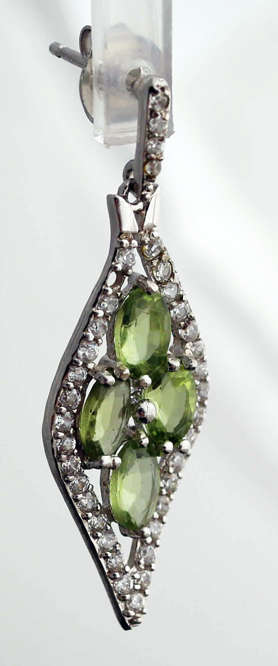 SHOWY LIME GREEN PERIDOT AND ICY CUBIC ZIRCONIA STERLING SILVER EARRINGS. 925. GLAMOUROUS DROPS!