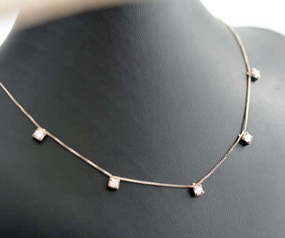 CLASSY MODERN ITALIAN STERLING SILVER NECKLACE WITH CUBIC ZIRCONIA. GEOMETRIC DESIGN. 925