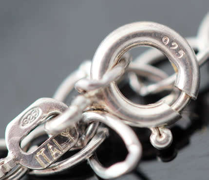 CLASSY MODERN ITALIAN STERLING SILVER NECKLACE WITH CUBIC ZIRCONIA. GEOMETRIC DESIGN. 925