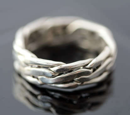 UNUSUAL HANDCRAFTED BASKET WEAVE MEXICAN STERLING SILVER RING. 925. HEAVY 8,64 grams!