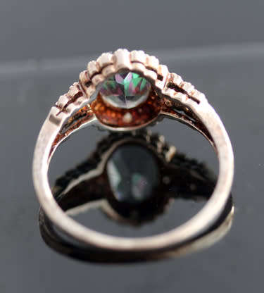 UNUSUAL MYSTIC TOPAZ AND DIAMOND STERLING SILVER RING. 925. LIMITED EDITION HALLMARK