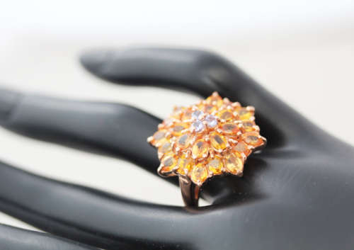 SPECTACULAR BRIGHT GEMSTONE CLUSTER REAL YELLOW SAPPHIRE, CITRINE & TANZANITE STERLING SILVER RING
