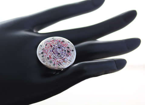 STRIKING HANDCRAFTED REAL MOTHER OF PEARL MOSAIC STERLING SILVER RING. 925. HEAVY!