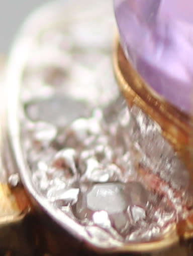 ELEGANT VINTAGE ENGLISH OVAL 4 carat AMETHYST AND DIAMOND 9CT YELLOW GOLD PENDANT AND CHAIN. 375