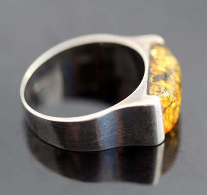 ELEGANT RECTANGULAR GREEN BALTIC AMBER STERLING SILVER RING. 925. MODULAR DESIGNS.