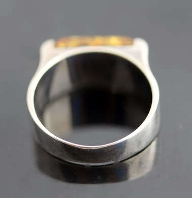 ELEGANT RECTANGULAR GREEN BALTIC AMBER STERLING SILVER RING. 925. MODULAR DESIGNS.