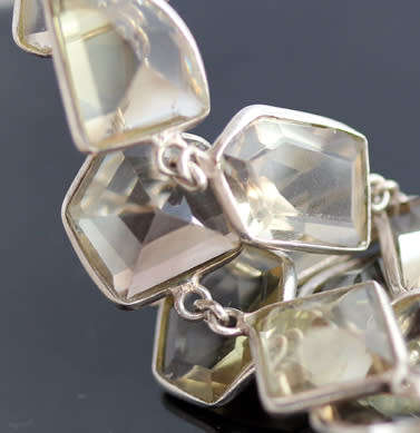 VINTAGE VERY LONG STERLING SILVER NECKLACE LEMON QUARTZ GEMSTONES ORGANIC HANDMADE