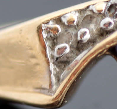 VINTAGE ART DECO DESIGN TRILLION CUT IOLITE AND DIAMOND 14CT YELLOW GOLD RING.