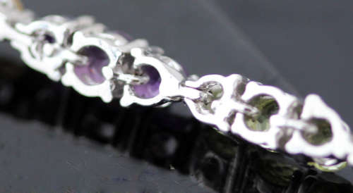 COLOURFUL AMETHYST, GARNET, TOPAZ AND PERIDOT STERLING SILVER TENNIS BRACELET. SOLID 925