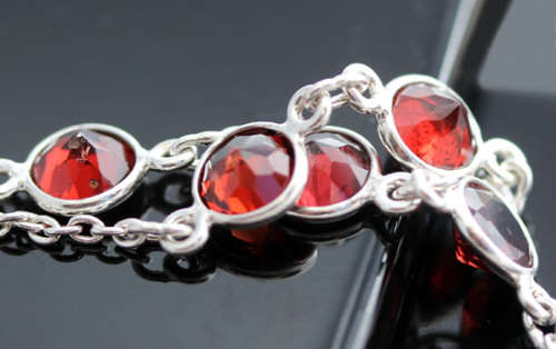 ELEGANT LONG T-SHAPE STERLING SILVER CABLE LINK CHAIN WITH DEEP RED GARNETS. 925