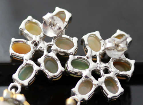 HANDMADE BAROQUE PEARL, FIRE OPAL AND EMERALD STERLING SILVER EARRINGS. BIG!
