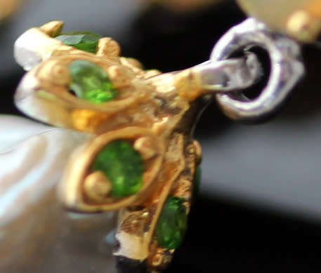 HANDMADE BAROQUE PEARL, FIRE OPAL AND EMERALD STERLING SILVER EARRINGS. BIG!