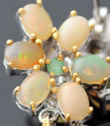 HANDMADE BAROQUE PEARL, FIRE OPAL AND EMERALD STERLING SILVER EARRINGS. BIG!
