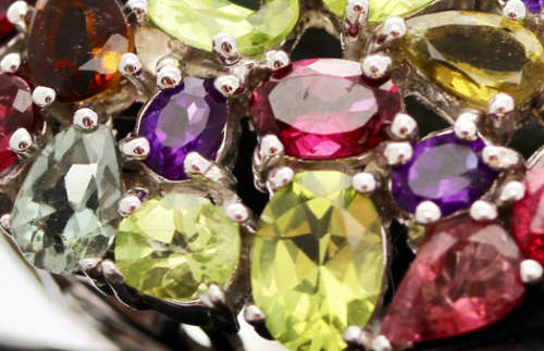 VERY LARGE OVAL MULTI-GEMSTONE (all real!) STERLING SILVER RING MAGNIFICENT DISPLAY OF COLOUR 15,97g
