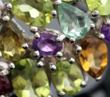 VERY LARGE OVAL MULTI-GEMSTONE (all real!) STERLING SILVER RING MAGNIFICENT DISPLAY OF COLOUR 15,97g