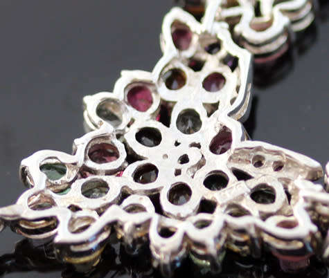 NATURAL GEMSTONE TOURMALINE, AMETHYST & RUBY NECKLACE. EYECATCHING STERLING SILVER FLORAL 'Y' DESIGN