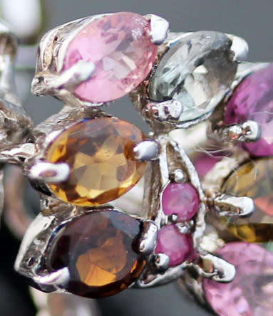 NATURAL GEMSTONE TOURMALINE, AMETHYST & RUBY NECKLACE. EYECATCHING STERLING SILVER FLORAL 'Y' DESIGN