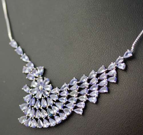 DRAMATIC AND ELEGANT REAL TANZANITE STERLING SILVER WAVE-LIKE RIGID FEATURE NECKLACE
