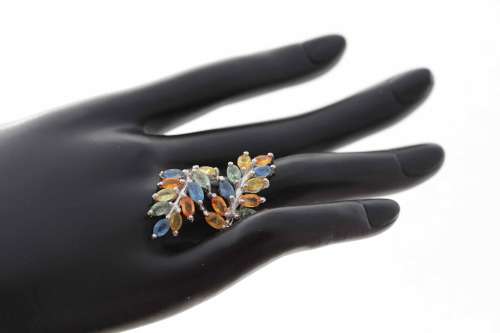 MAGNIFICENT SONGEA MINED REAL 3,23 ct SAPPHIRES STERLING SILVER RING UNUSUAL NATURAL COLOURS 7,13 gm