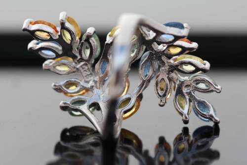 MAGNIFICENT SONGEA MINED REAL 3,23 ct SAPPHIRES STERLING SILVER RING UNUSUAL NATURAL COLOURS 7,13 gm