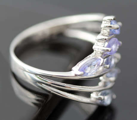PRETTY MULTI-STRAND SOLID STERLING SILVER TANZANITE CROSSOVER RING. 925. CREATIVE OPENWORK DESIGN!