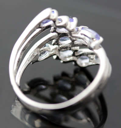 PRETTY MULTI-STRAND SOLID STERLING SILVER TANZANITE CROSSOVER RING. 925. CREATIVE OPENWORK DESIGN!