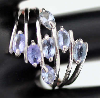 PRETTY MULTI-STRAND SOLID STERLING SILVER TANZANITE CROSSOVER RING. 925. CREATIVE OPENWORK DESIGN!