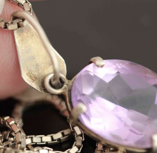 VINTAGE AMETHYST SOLITAIRE (7,63 carat) STERLING SILVER ON ITALIAN STERLING SILVER CHAIN