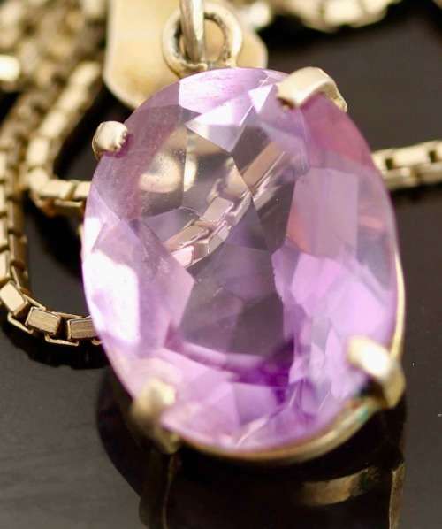VINTAGE AMETHYST SOLITAIRE (7,63 carat) STERLING SILVER ON ITALIAN STERLING SILVER CHAIN