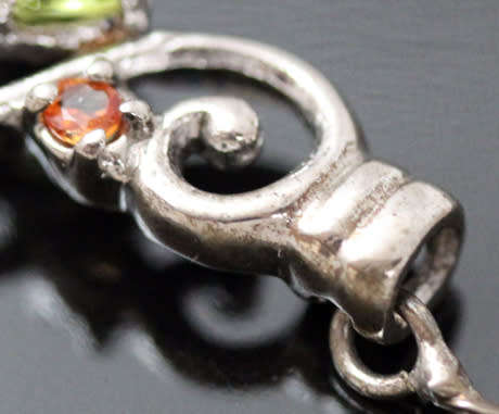 STERLING SILVER FLAT LARGE LATTICE DESIGN NECKLACE REAL CITRINE, PERIDOT, TOURMALINE & GARNETS