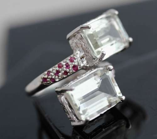 VERY LARGE HANDCRAFTED DOUBLE HEAD GREEN BRAZILIAN MINED AMETHYST MINED RUBIES STERLING SILVER RING