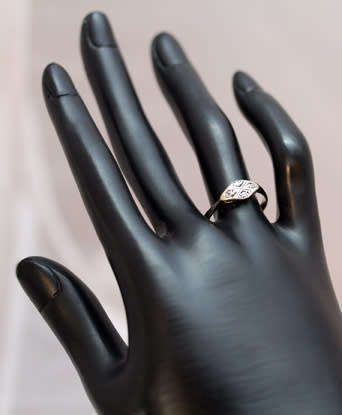 ANTIQUE ENGLISH DIAMOND PLATINUM AND 9CT YELLOW GOLD RING. DIAMONDS GEM TESTED