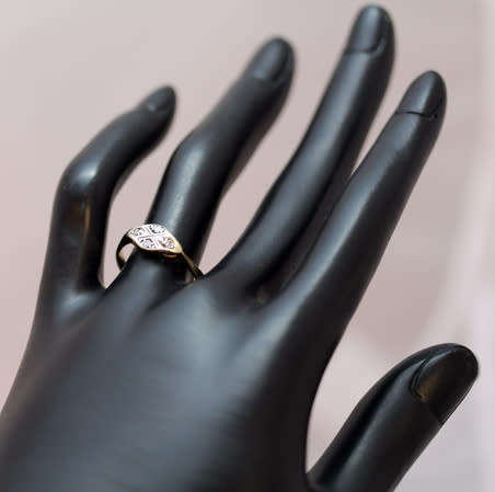 ANTIQUE ENGLISH DIAMOND PLATINUM AND 9CT YELLOW GOLD RING. DIAMONDS GEM TESTED