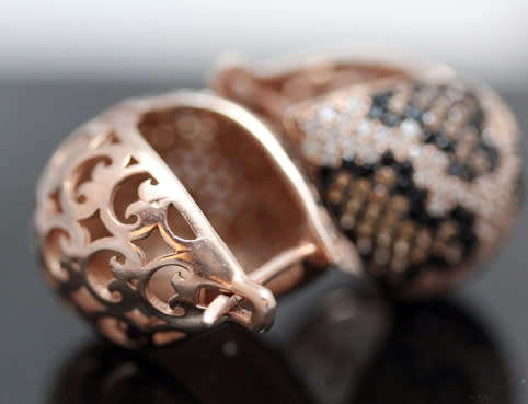 HEAVY BLACK, CREAM, TAN AAA QUALITY CUBIC ZIRCONIA ANIMAL PRINT ROSE GOLD HUE STERLING EARRINGS