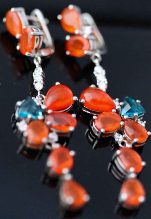LONG LONDON BLUE TOPAZ, JELLY OPALS SOLID STERLING SILVER EARRINGS. 925 LONG AND GLAM!