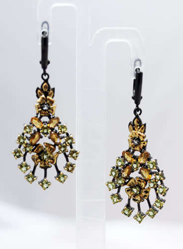 DRAMATIC LARGE CITRINE and PERIDOT CHOCOLATE & GOLD HUED STERLING SILVER EARRINGS