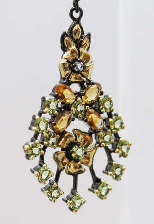 DRAMATIC LARGE CITRINE and PERIDOT CHOCOLATE & GOLD HUED STERLING SILVER EARRINGS