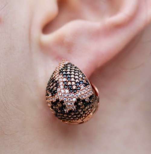 HEAVY BLACK, CREAM, TAN AAA QUALITY CUBIC ZIRCONIA ANIMAL PRINT ROSE GOLD HUE STERLING EARRINGS