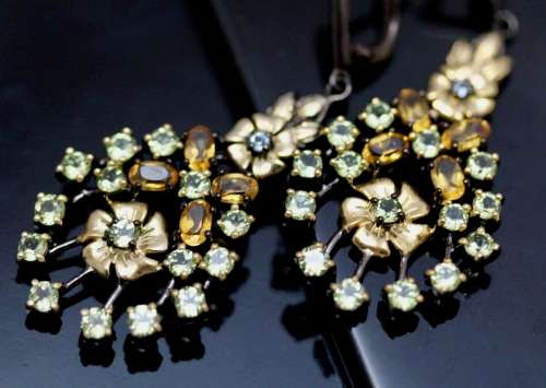 DRAMATIC LARGE CITRINE and PERIDOT CHOCOLATE & GOLD HUED STERLING SILVER EARRINGS