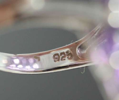 LARGE REAL AMETHYST GEMSTONE STERLING SILVER RING INTENSE DEEP COLOUR. SERIOUSLY LONG! 50 mm  11,27g