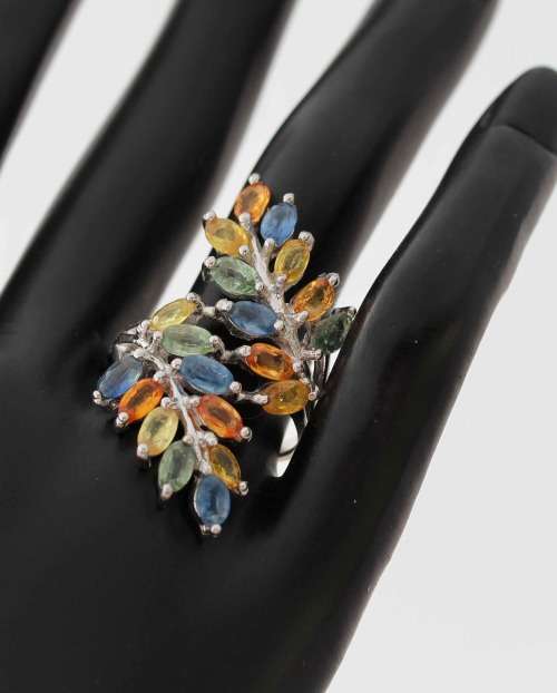 MAGNIFICENT SONGEA MINED REAL 3,23 ct SAPPHIRES STERLING SILVER RING UNUSUAL NATURAL COLOURS 7,13 gm