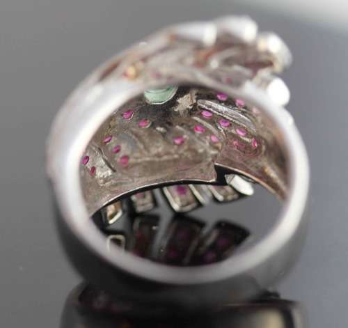 LARGE, HEAVY SOLID STERLING SILVER REAL RUBY AND EMERALD RING BROAD SHANK 9,8 grams!