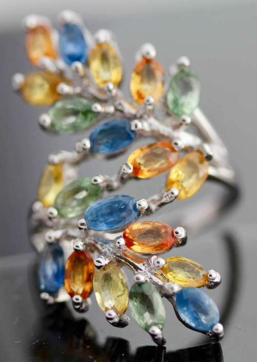 MAGNIFICENT SONGEA MINED REAL 3,23 ct SAPPHIRES STERLING SILVER RING UNUSUAL NATURAL COLOURS 7,13 gm