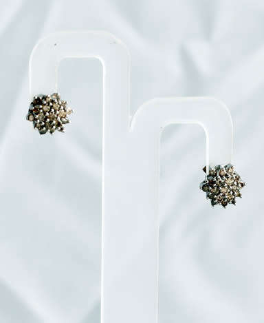 VINTAGE ENGLISH COGNAC DIAMOND CLUSTER STUD EARRINGS 9CT YELLOW & WHITE GOLD JEWELLER CERTIF R7'500