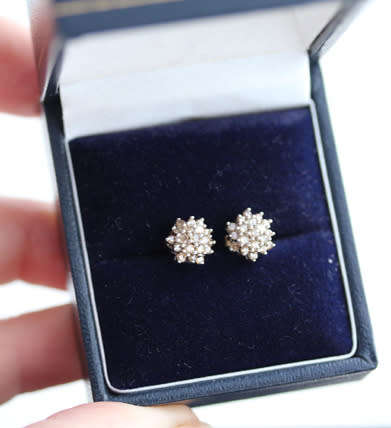 VINTAGE ENGLISH COGNAC DIAMOND CLUSTER STUD EARRINGS 9CT YELLOW & WHITE GOLD JEWELLER CERTIF R7'500